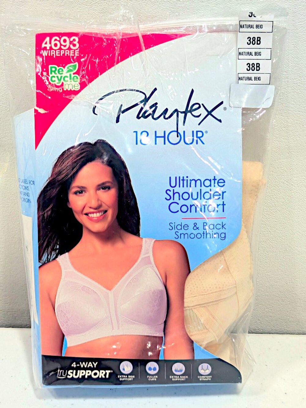 Playtex 18 Hour 38B Natural Beige Wirefree Shoulder Comfort Bra 4693